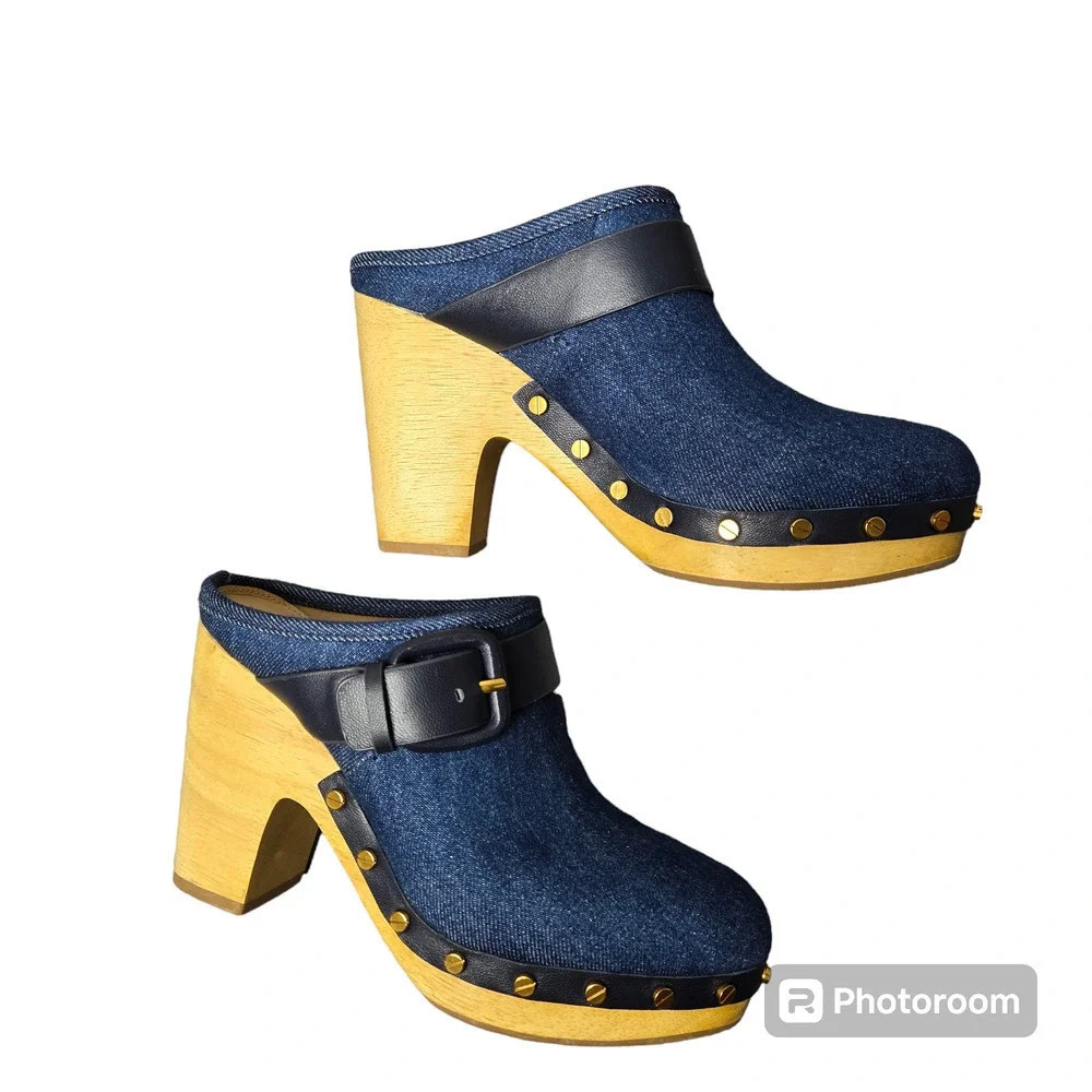 Veronica Beard Dacey Denim Blue Stud Clogs‎